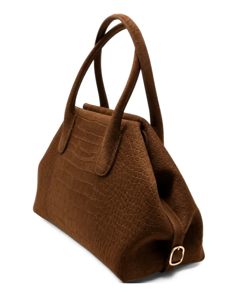 THEMOIRÈ Talia croc-effect suede tote bag - Braun Braun