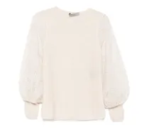 Puffärmel-Pullover mit Pailletten - Nude