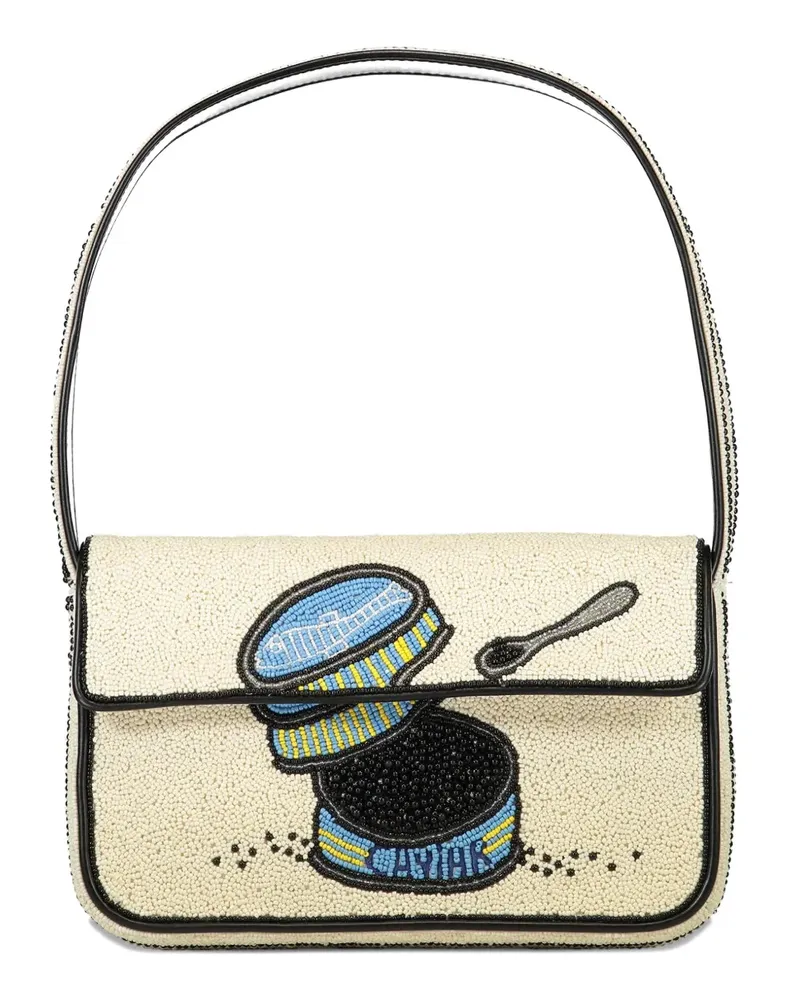 STAUD Tommy beaded graphic shoulder bag - Nude Nude