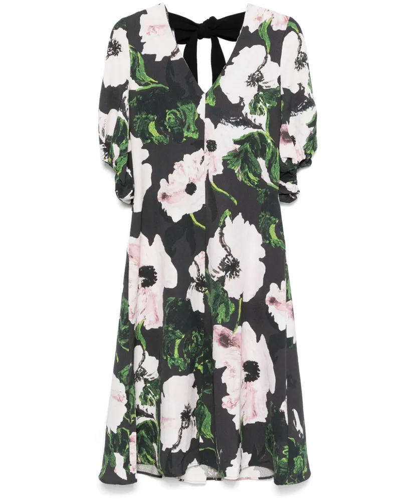 Stine Goya Umber Windflower Midikleid mit Puffärmeln - Schwarz Schwarz