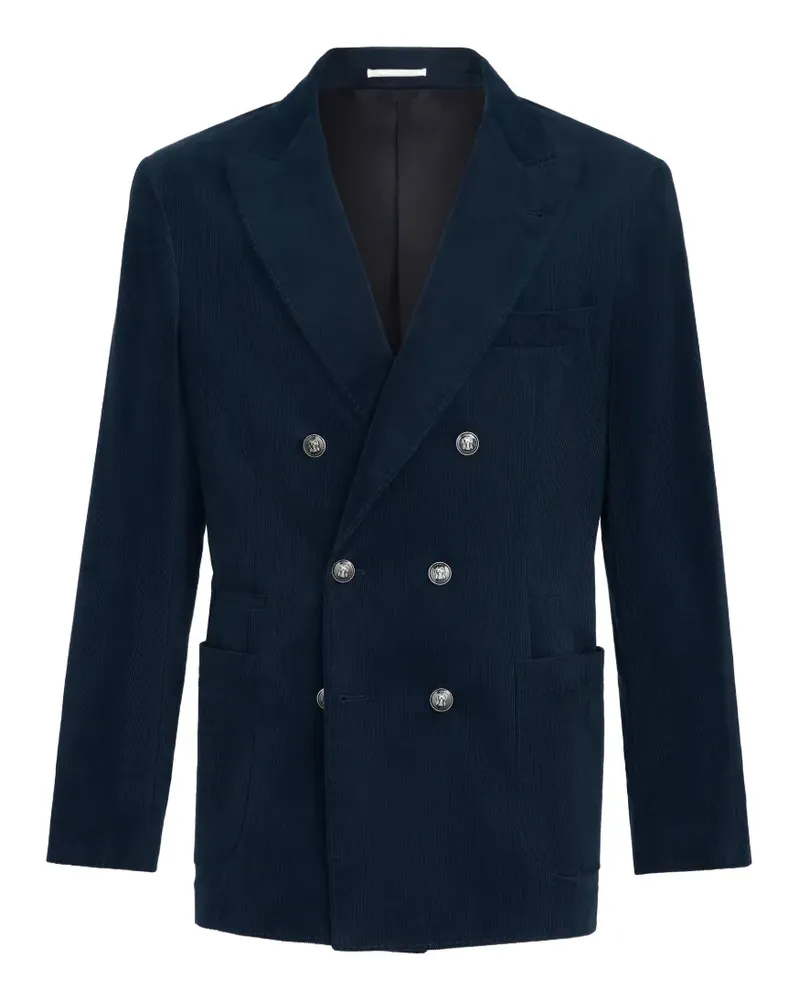 Brunello Cucinelli Sea Island cotton narrow-wale corduroy one-and-a-half breasted deconstructed blazer with patch pockets - Blau Blau