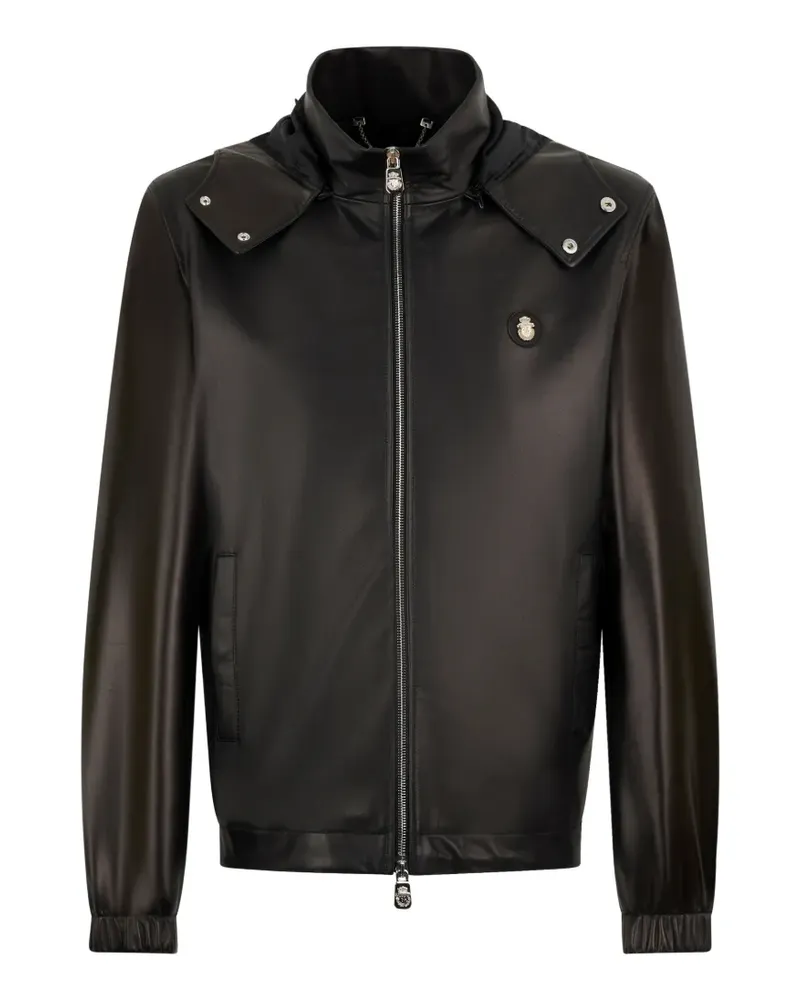 Billionaire Lederjacke mit Kapuze - Schwarz Schwarz