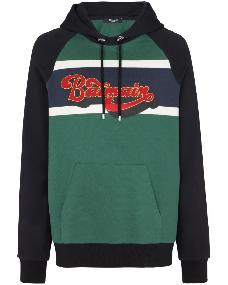 Balmain Hoodie mit Logo-Print Grün