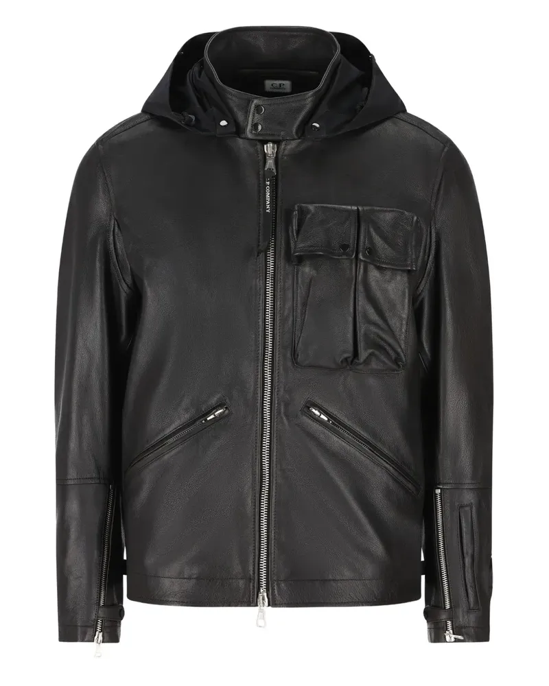 C.P. Company Lederjacke mit Goggle-Detail - Schwarz Schwarz