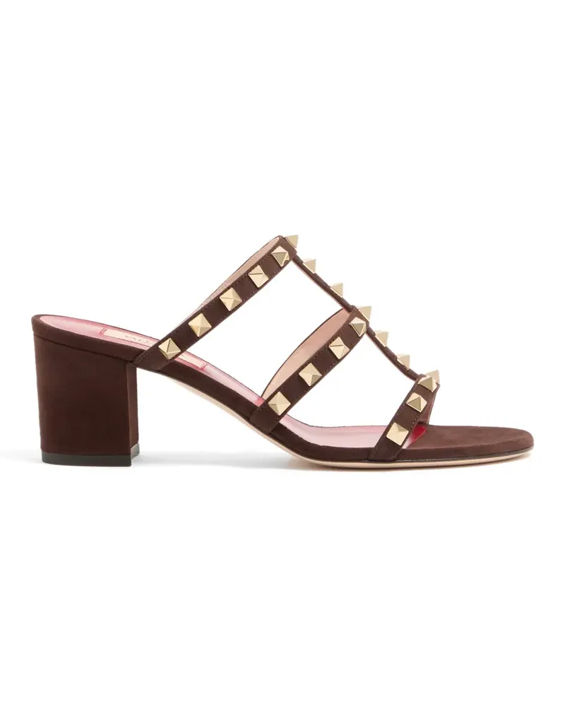 Valentino Garavani Rockstud slide sandals in suede 60mm - Braun Braun