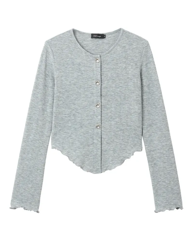 Tout a Coup Geknöpfter Cardigan mit Rüschensaum - Grau Grau