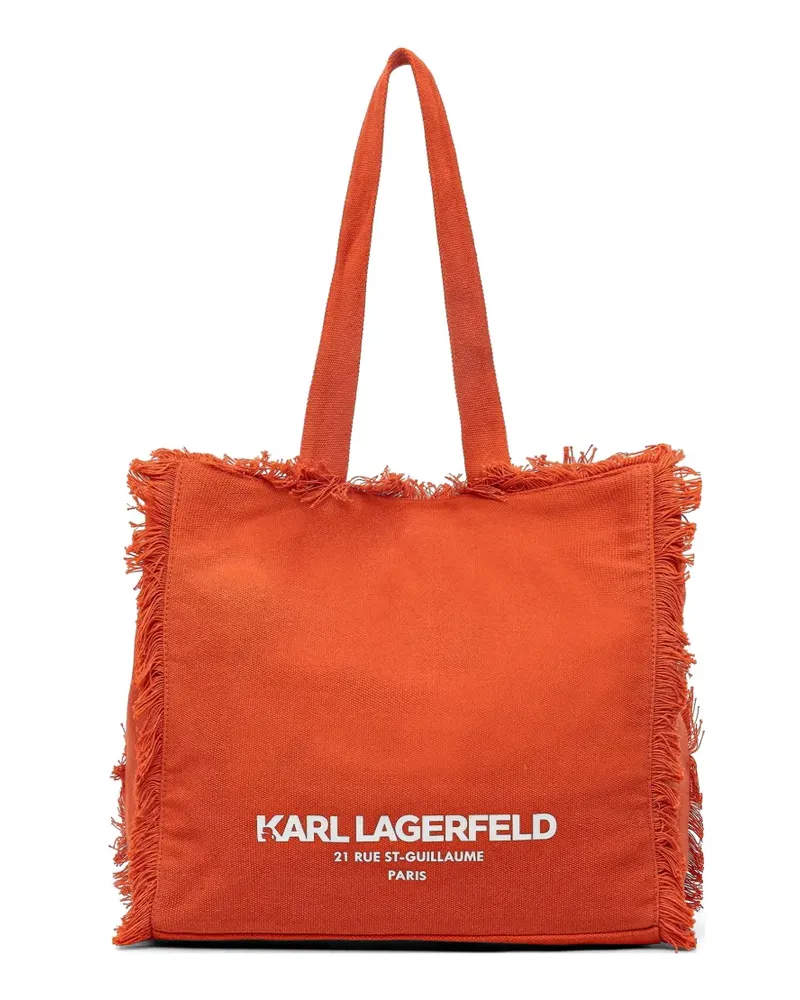 Karl Lagerfeld fringed logo-print tote bag - Orange Orange