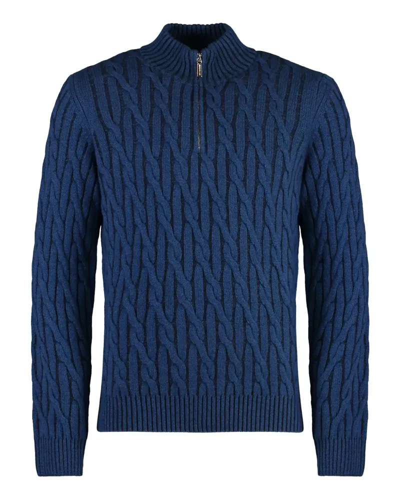 MOORER Pullover mit Zopfmuster-Print - Blau Blau