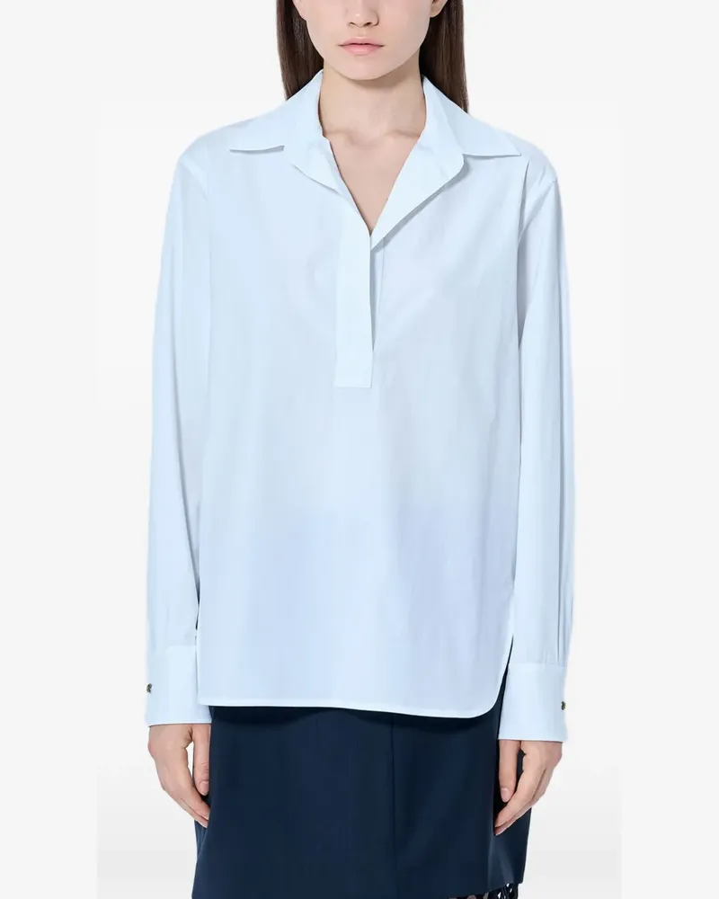 Max Mara Popeline-Poloshirt mit langen Bündchen - Weiß Weiß