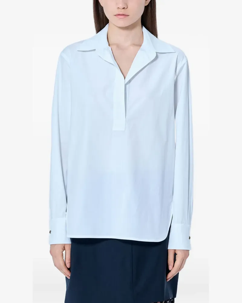 Max Mara Popeline-Poloshirt mit langen Bündchen - Weiß Weiß