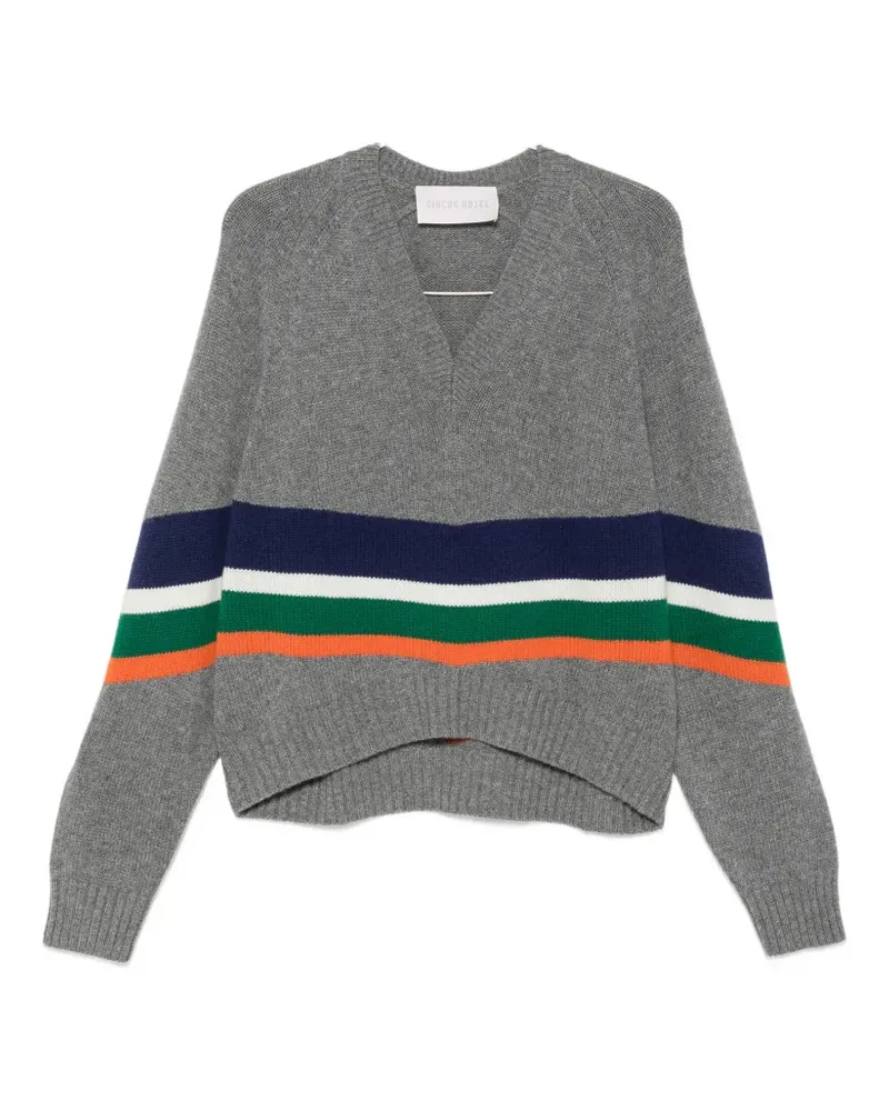 Circus Hotel striped V-neck sweater - Grau Grau