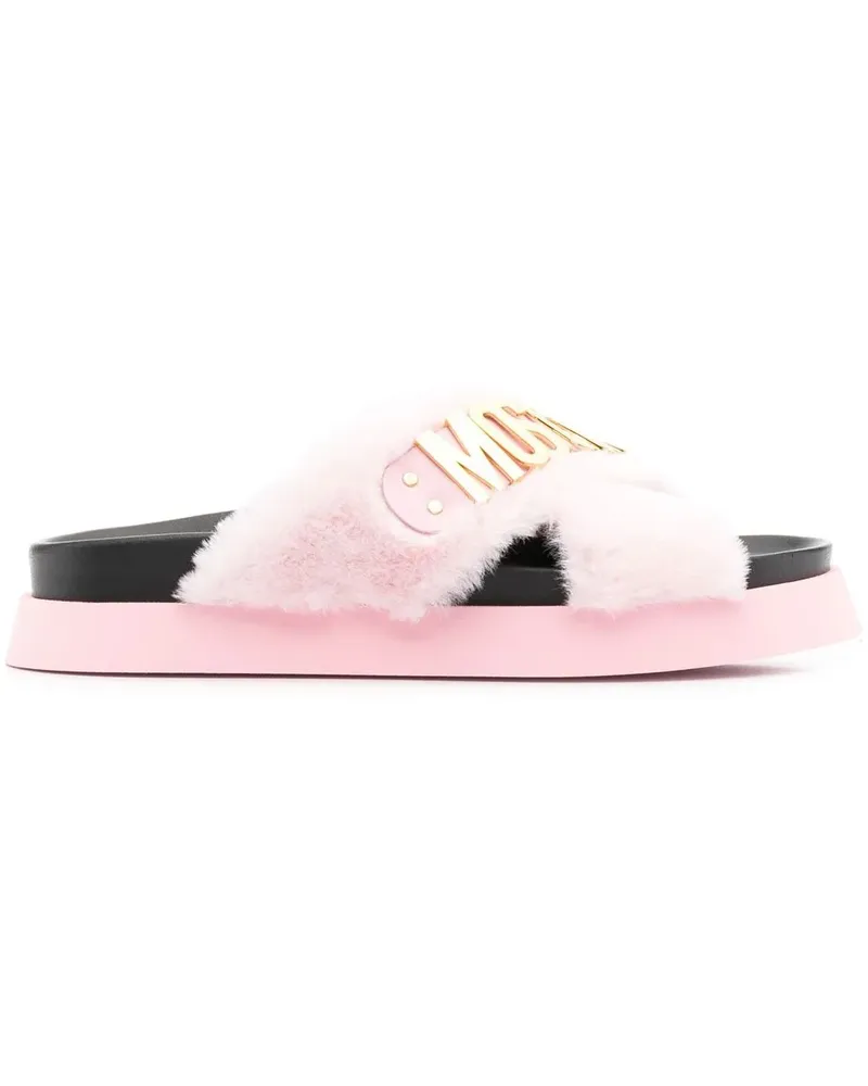 Moschino Pantoletten mit Faux Fur - Rosa Rosa