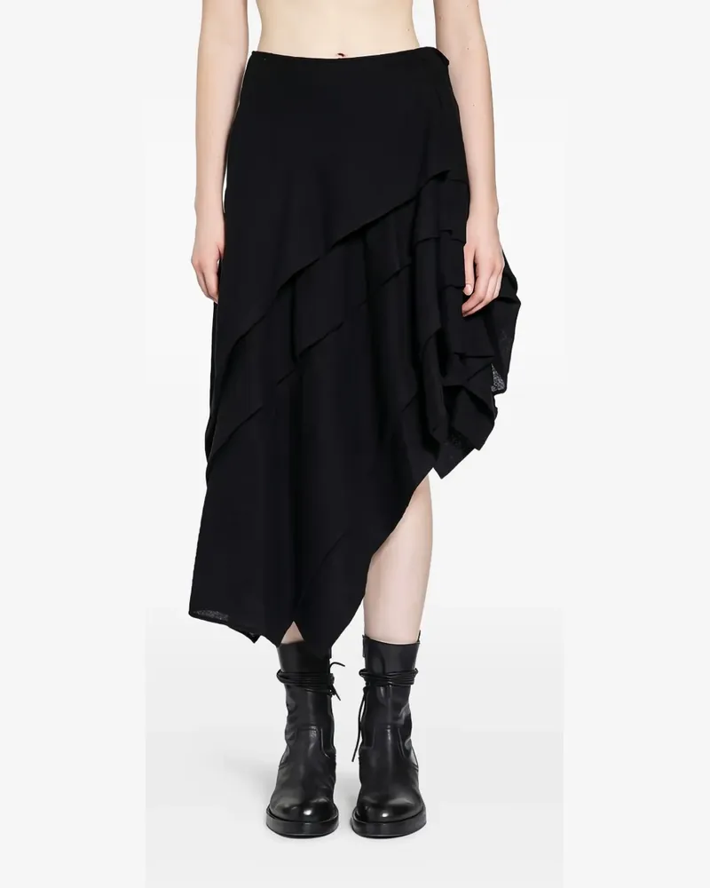 Yohji Yamamoto tucked stitched midi skirt - Schwarz Schwarz