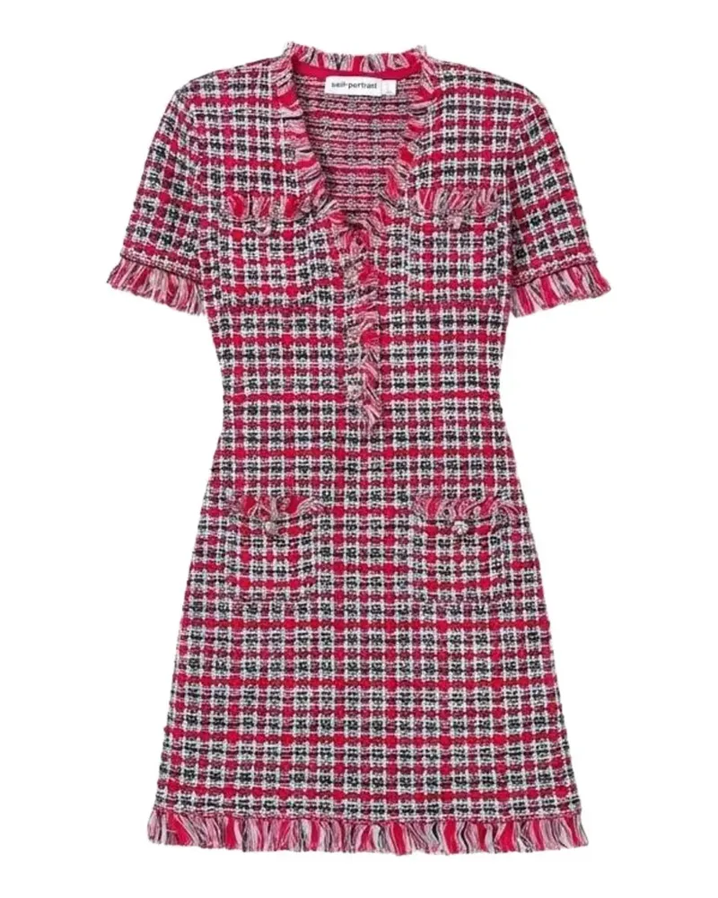 Self-Portrait check-pattern frayed-trim mini dress - Rot Rot