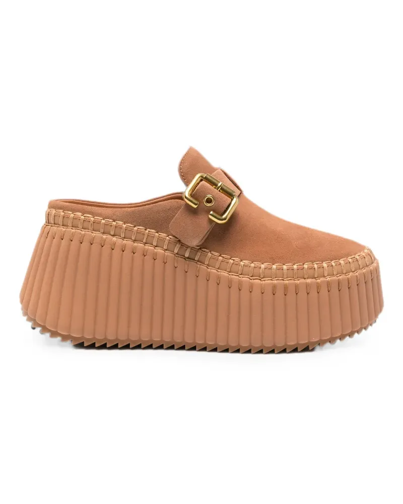 Chloé Nama buckle-detail whipstitch-trim mules - Nude Nude