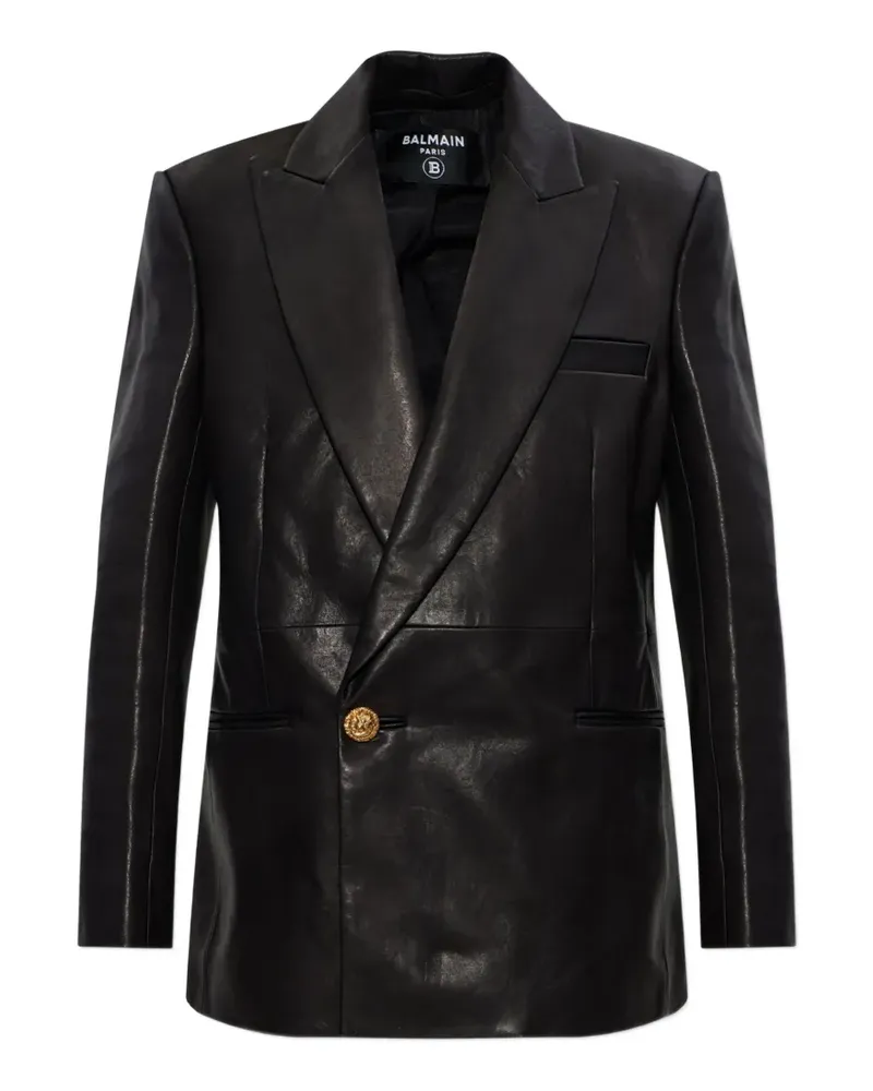 Balmain lion-button leather jacket - Schwarz Schwarz