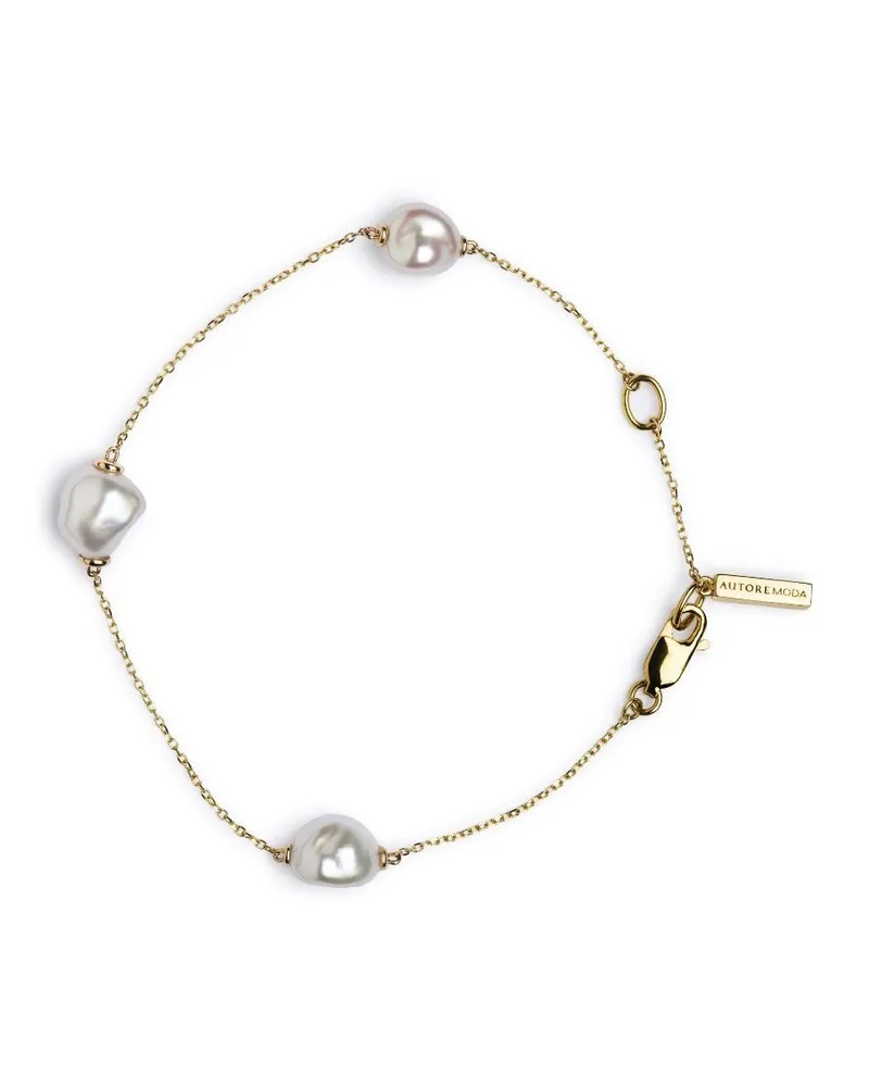 AUTORE MODA 9kt Sophia Keshi Gelbgoldfußkette mit Perle Gold