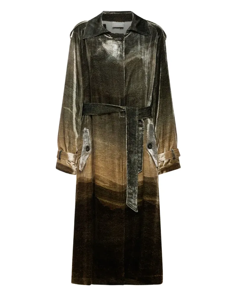 Pierre-Louis Mascia landscape-print belted coat - Schwarz Schwarz