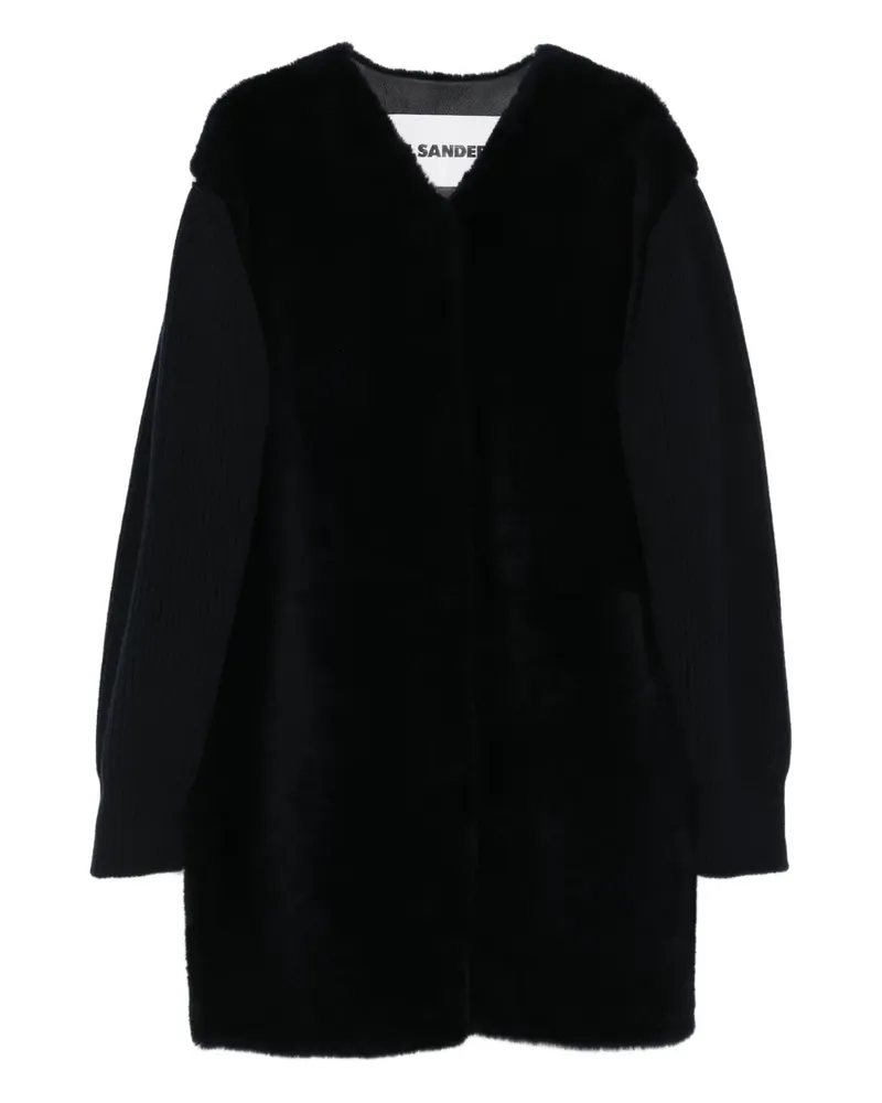 Jil Sander Gerippter Mantel aus Lammfell - Blau Blau