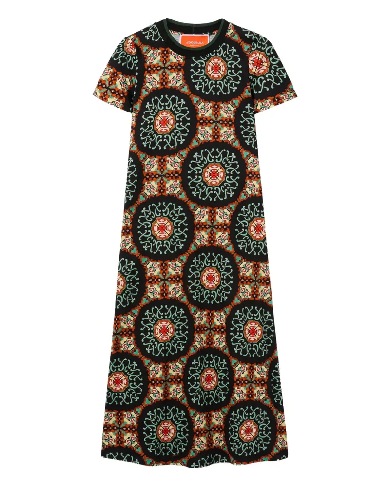 La DoubleJ Kurzärmeliges Sporty Swing Midikleid - Schwarz Schwarz