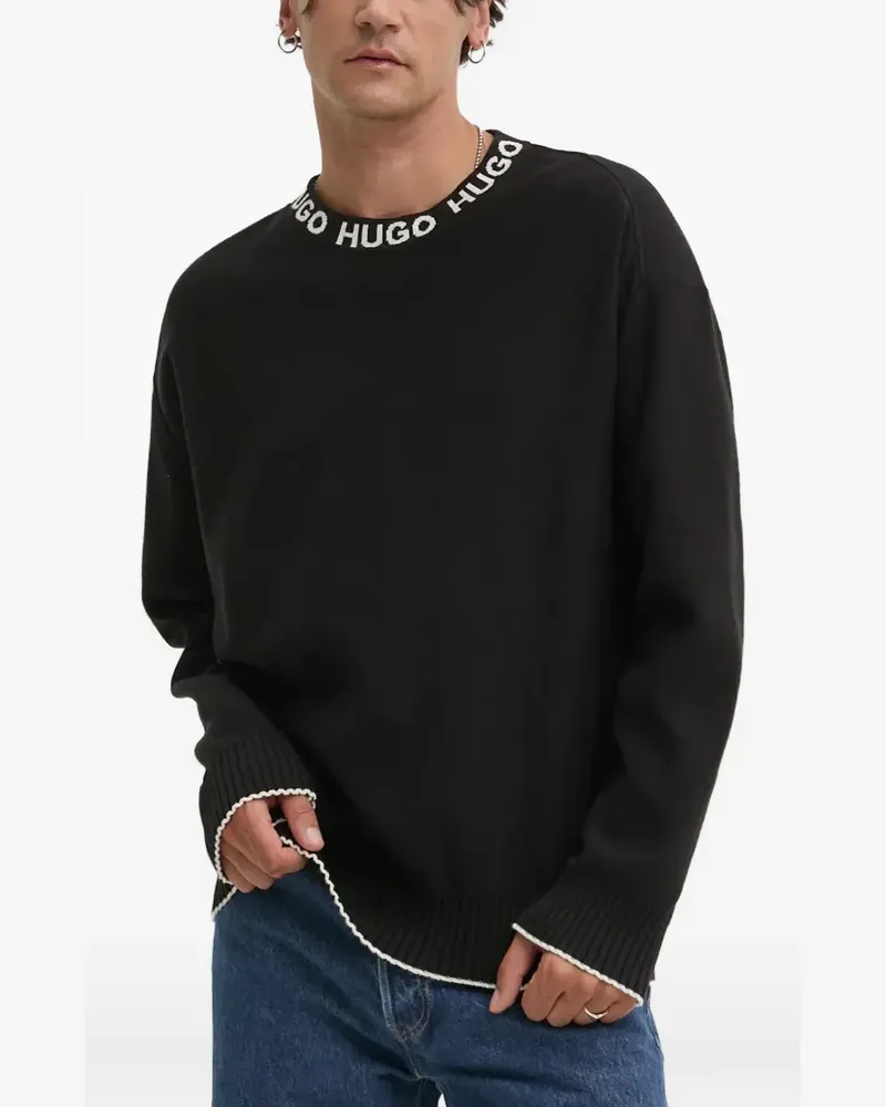 HUGO BOSS Pullover mit Logo-Besatz - Schwarz Schwarz