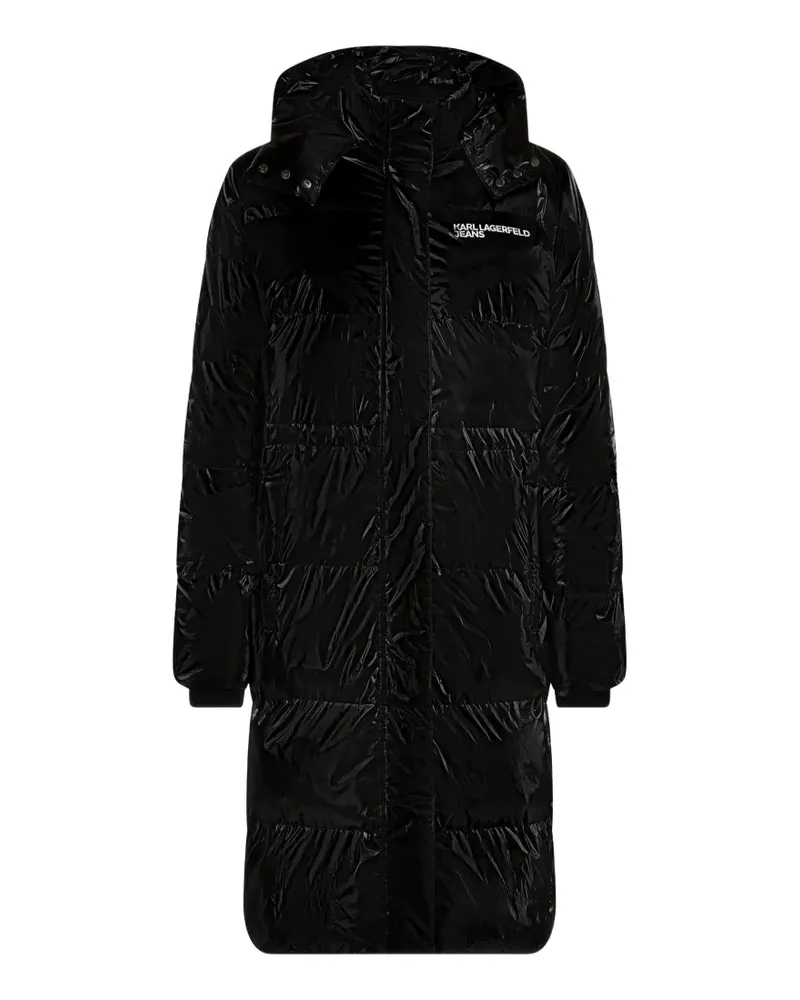 Karl Lagerfeld Lange Steppjacke in Glanzoptik - Schwarz Schwarz
