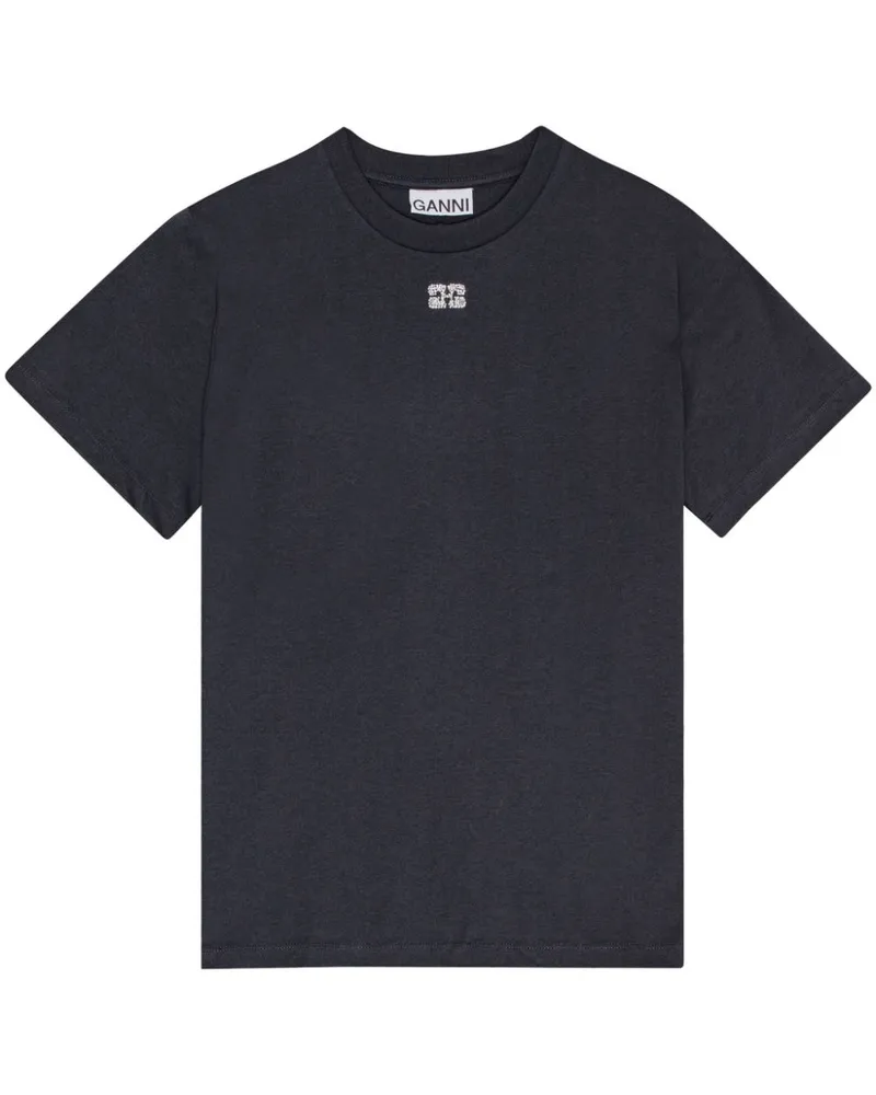 Ganni T-Shirt mit Logo-Verzierung - Blau Blau