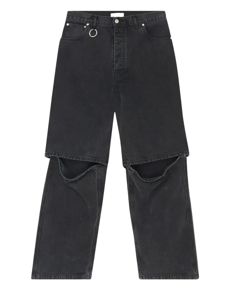 Études Studio Lockere Jeans im Layering-Look mit Kniedetail - Schwarz Schwarz