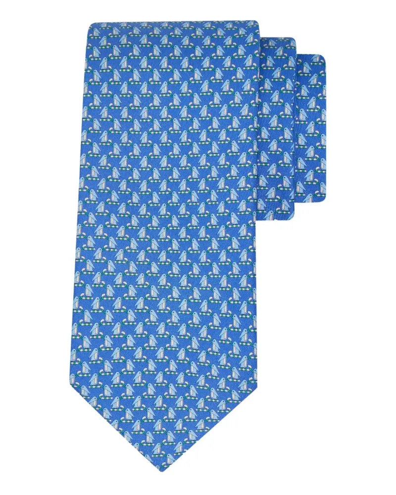 Ferragamo Seidenkrawatte mit Pinguin-Print - Blau Blau