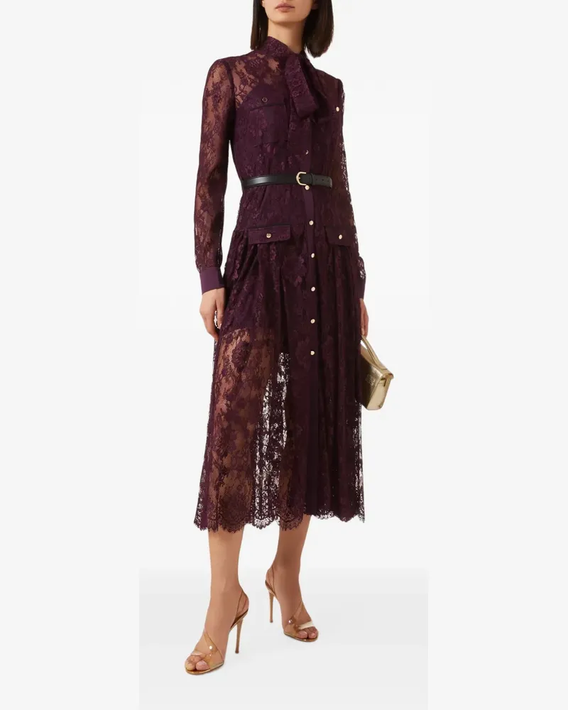 Self-Portrait lace-overlay pussy-bow midi dress - Violett Violett