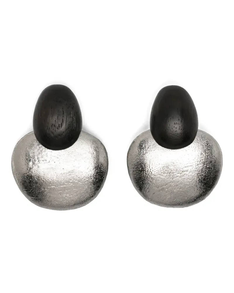 Monies pebble-shape wooden earrings - Silber Silber
