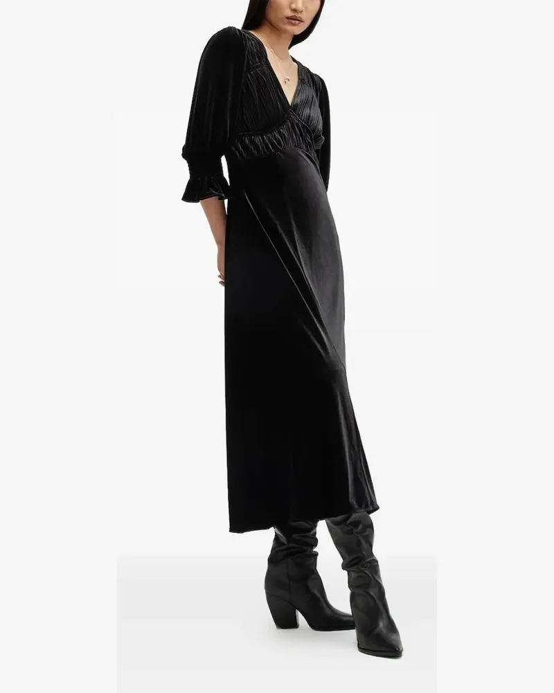 AllSaints Ani Midikleid aus Samt - Schwarz Schwarz