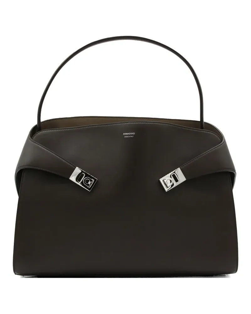 Ferragamo large Soft Hug Gancini-plaque leather tote bag - Braun Braun