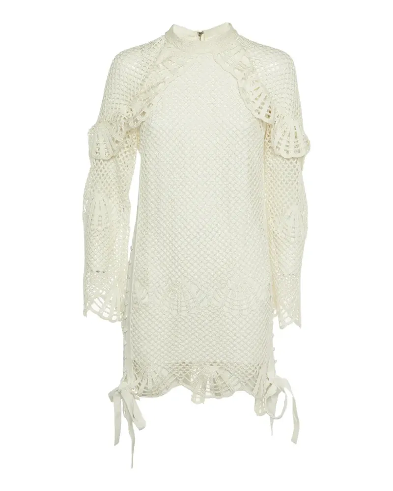 Self-Portrait crochet high-neck mini dress - Nude Nude