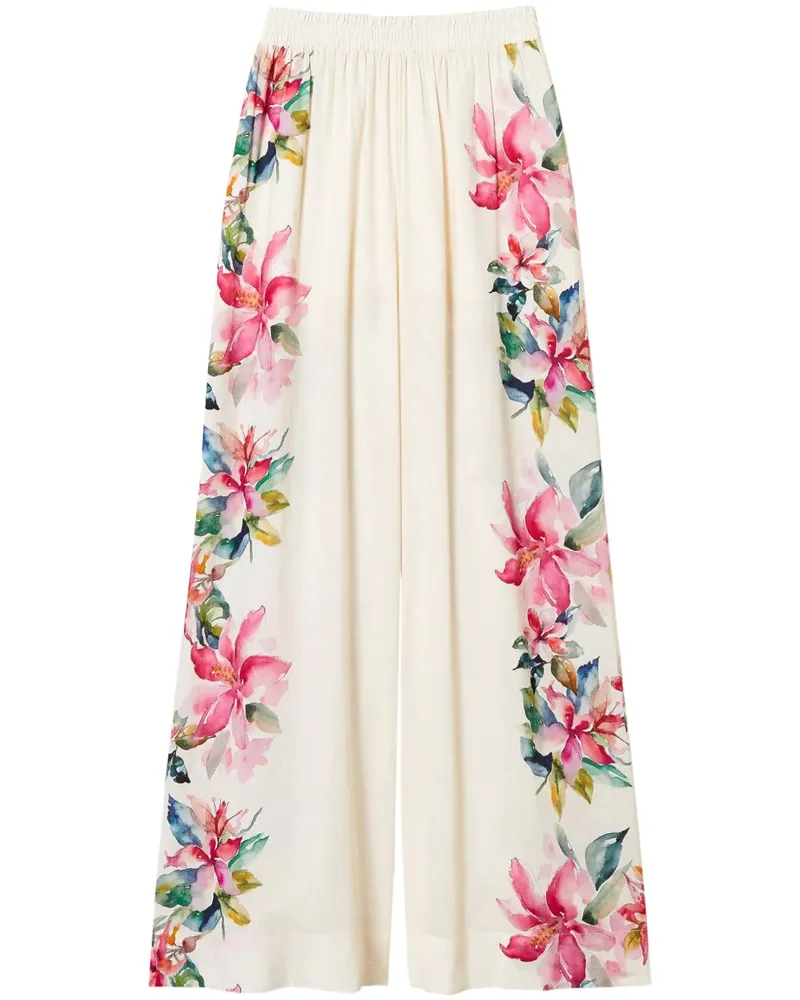 Twin-Set Weite Hose mit Blumen-Print - Weiß Weiß