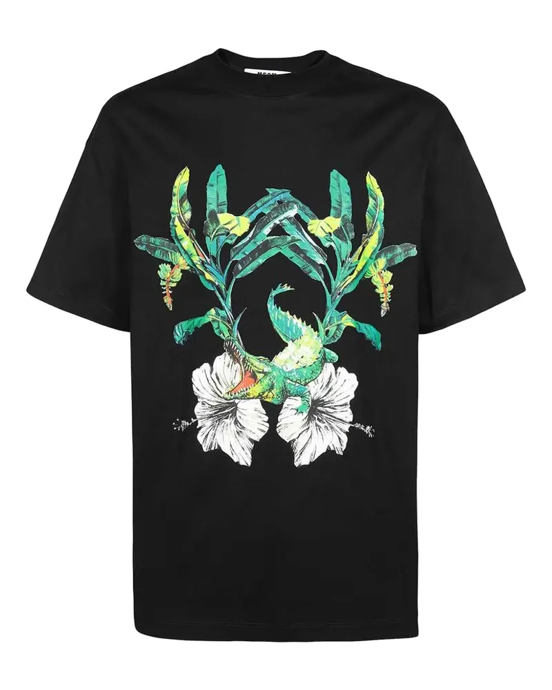 MSGM T-Shirt mit Krokodil-Print - Schwarz Schwarz