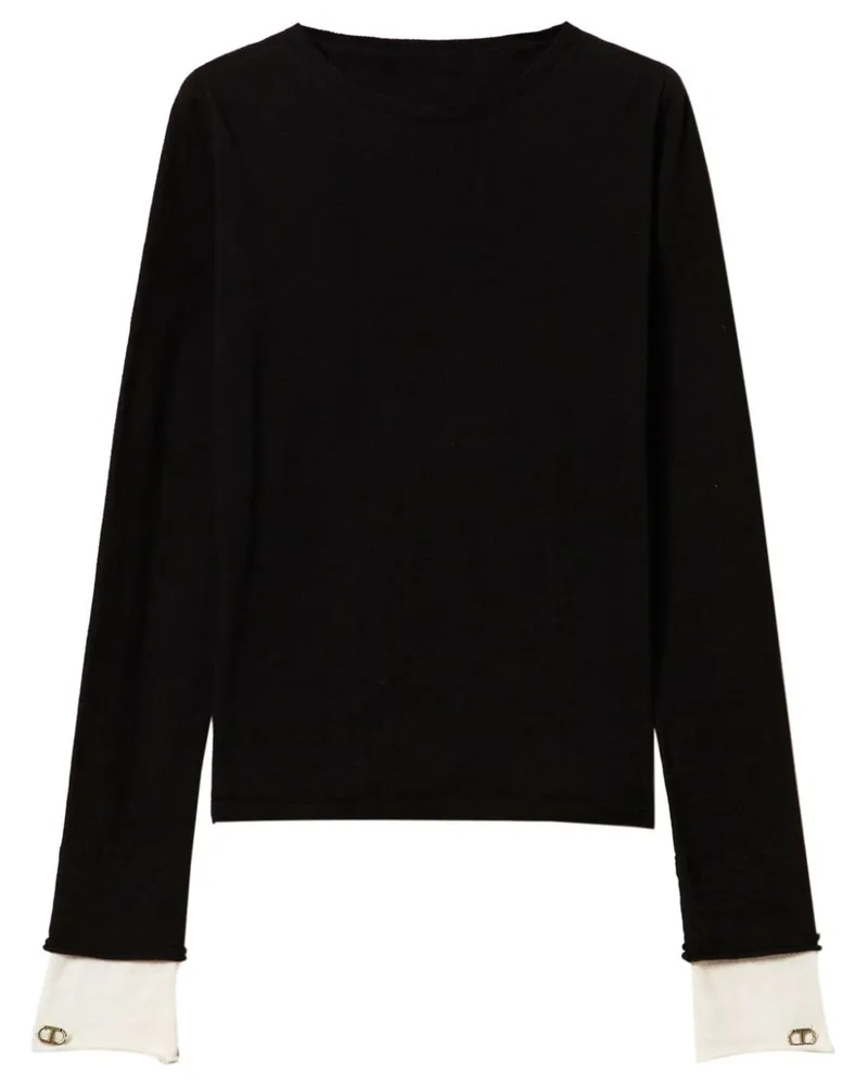 Twin-Set Oval T Kontrast-Pullover - Schwarz Schwarz
