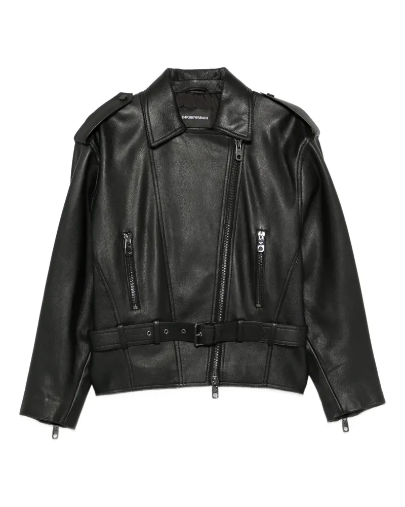 Emporio Armani Lederjacke mit Gürtel - Schwarz Schwarz