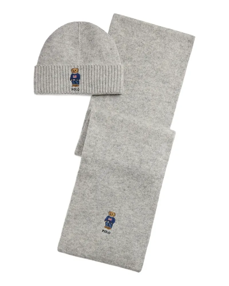 Ralph Lauren embroidered scarf and beanie set - Grau Grau