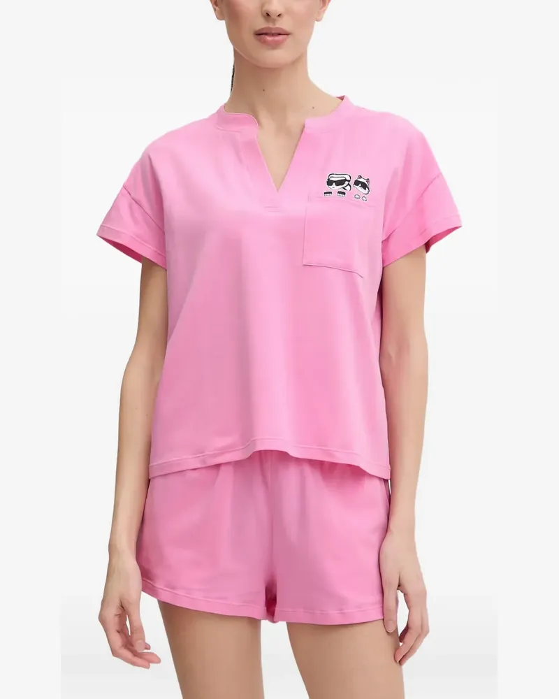 Karl Lagerfeld Ikon Pyjama mit Logo-Patch - Rosa Rosa