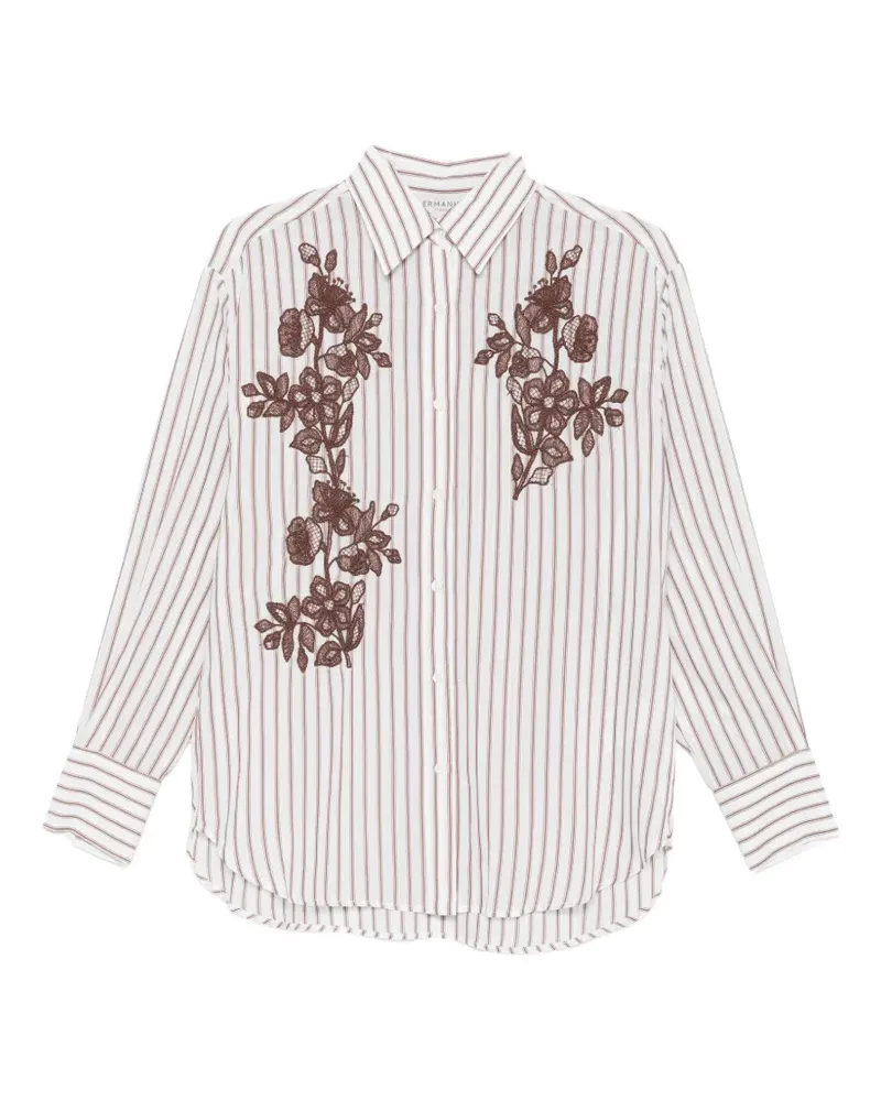 Ermanno Scervino floral-embroidered striped shirt - Weiß Weiß