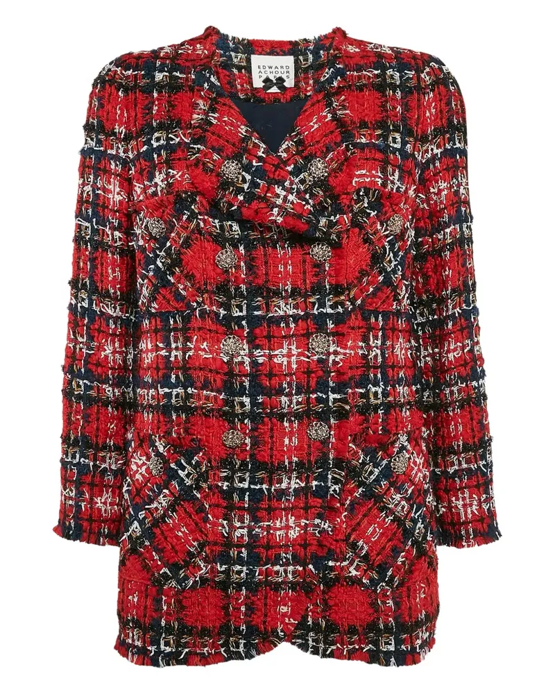 Edward Achour Doppelreihiger Tweed-Mantel - Rot Rot