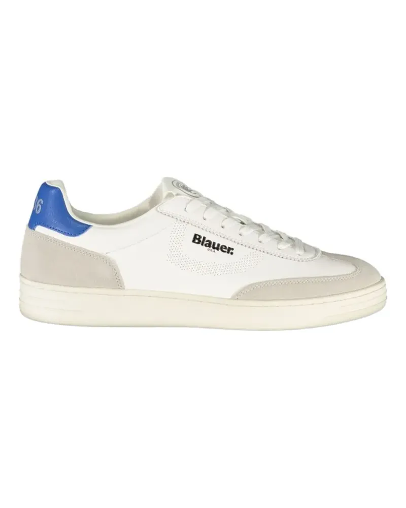 Blauer colour-block leather sneakers - Weiß Weiß