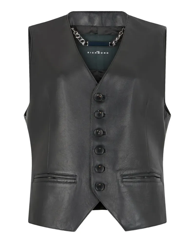 John Richmond chain-detail leather waistcoat - Schwarz Schwarz