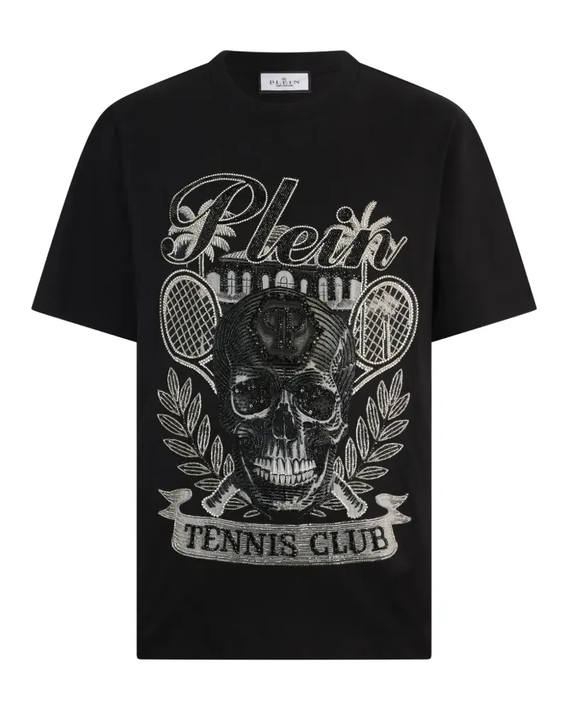 Philipp Plein Skull Tennis T-Shirt mit rundem Ausschnitt - Schwarz Schwarz