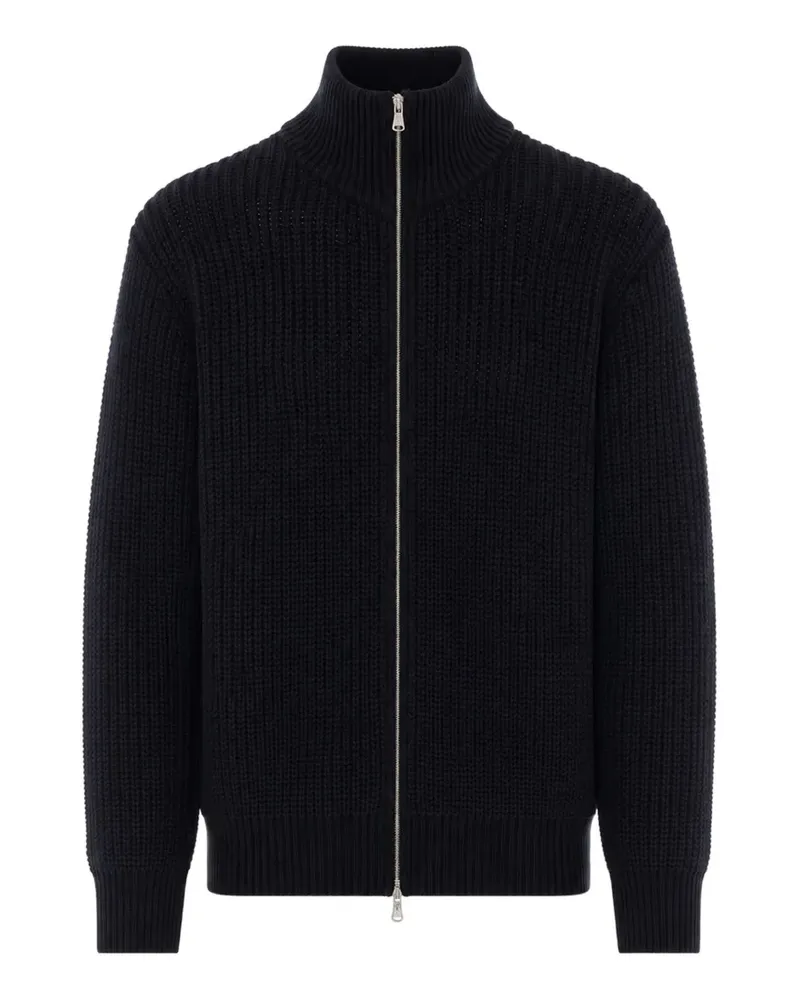Amish Gerippter Cardigan mit Reißverschluss - Schwarz Schwarz