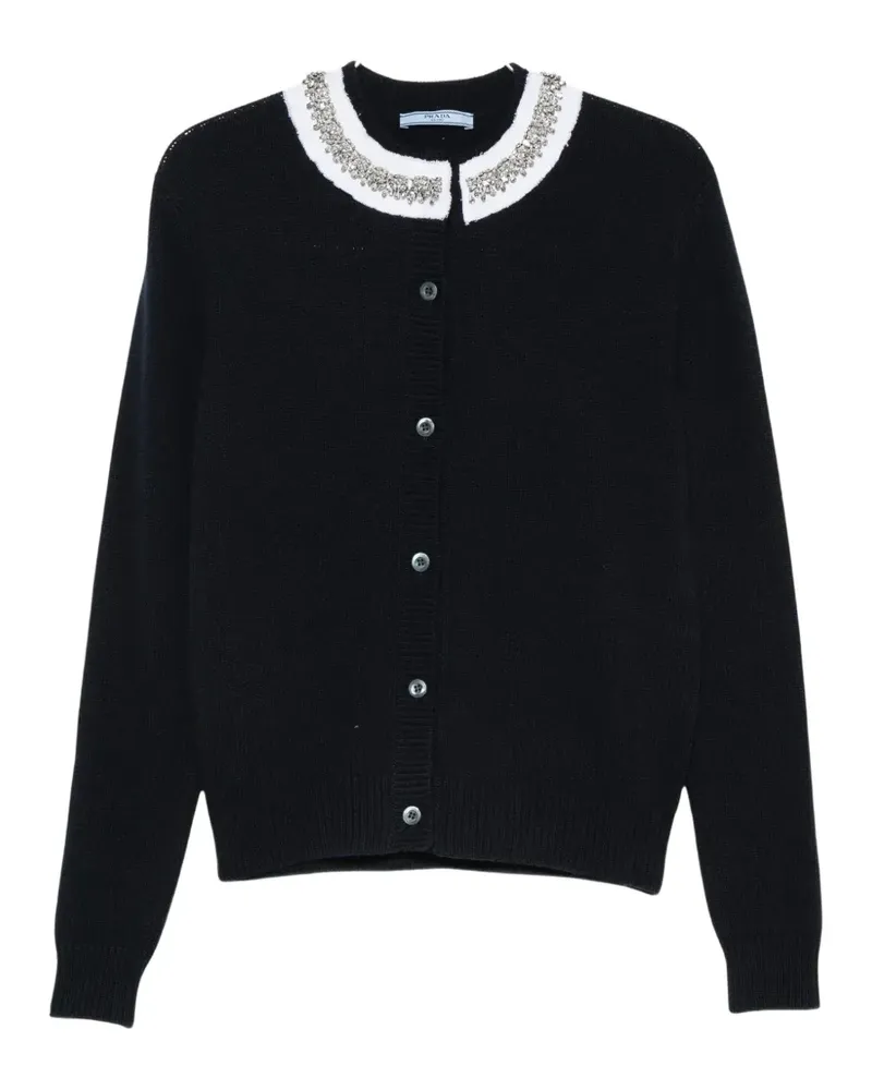 Prada crystal-embellished Peter Pan-collar cardigan - Blau Blau