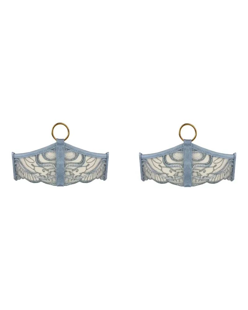 Bordelle Pearl embroidered garters - Blau Blau
