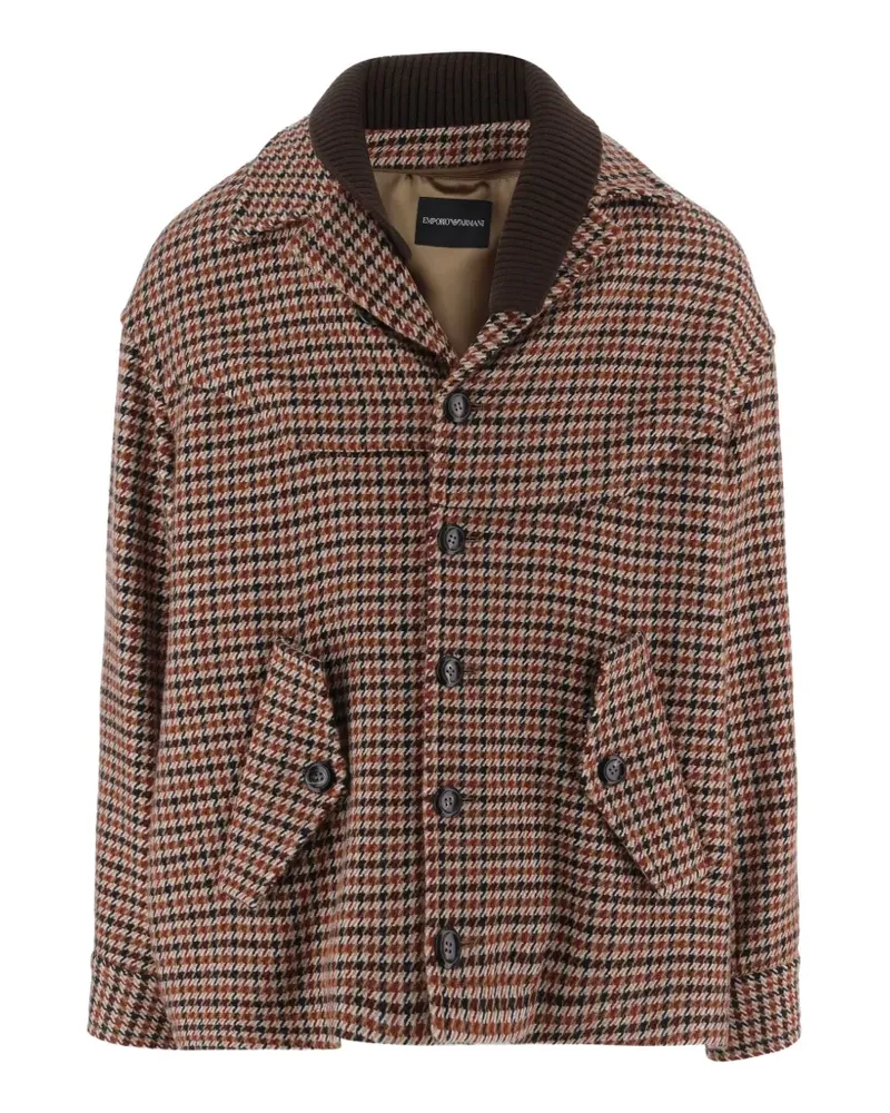 Emporio Armani houndstooth-pattern ribbed-collar jacket - Braun Braun