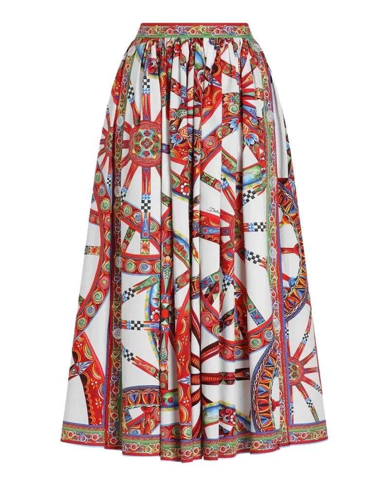 Dolce & Gabbana Langer Rock aus Popeline mit Carretto-Print - Weiß Weiß